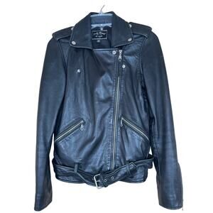 Lucky Brand Black Soft Lamb Leather Moto Jacket Belted Zipper Closure XS